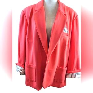 Rafaella Ladies Coral One Button Suit Jacket Lining White w/ Black Stripes 2X